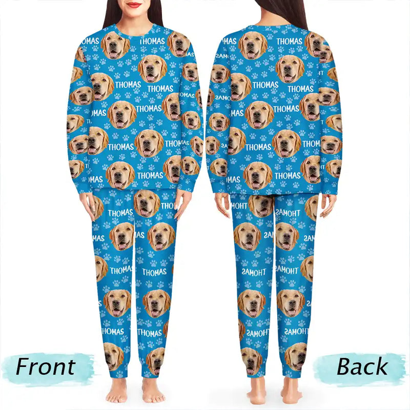 Cat Lovers,Pet Lovers,Dog Lovers,Dog Mom,Dog Dad,Cat Mom,Cat Dad,Happ - Custom Photo Funny Pet Face Pattern Dog Cat Family - Personalized Unisex Pajamas Set