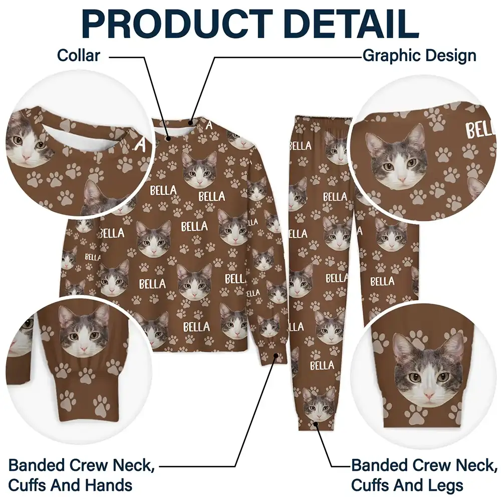 Cat Lovers,Pet Lovers,Dog Lovers,Dog Mom,Dog Dad,Cat Mom,Cat Dad,Happ - Custom Photo Funny Pet Face Pattern Dog Cat Family - Personalized Unisex Pajamas Set