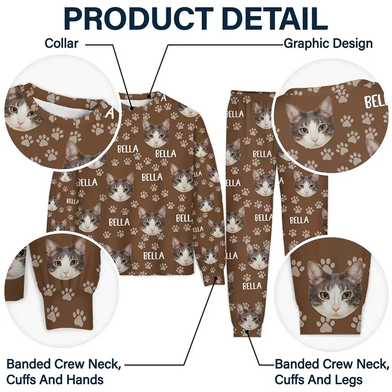 Cat Lovers,Pet Lovers,Dog Lovers,Dog Mom,Dog Dad,Cat Mom,Cat Dad,Happ - Custom Photo Funny Pet Face Pattern Dog Cat Family - Personalized Unisex Pajamas Set