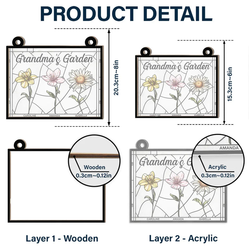 Gift For Grandma, Grandma - Grandkids, Happy - Grandma's Garden Stained Glass Birth Month Flower - Personalized Window Hanging Suncatcher Ornament