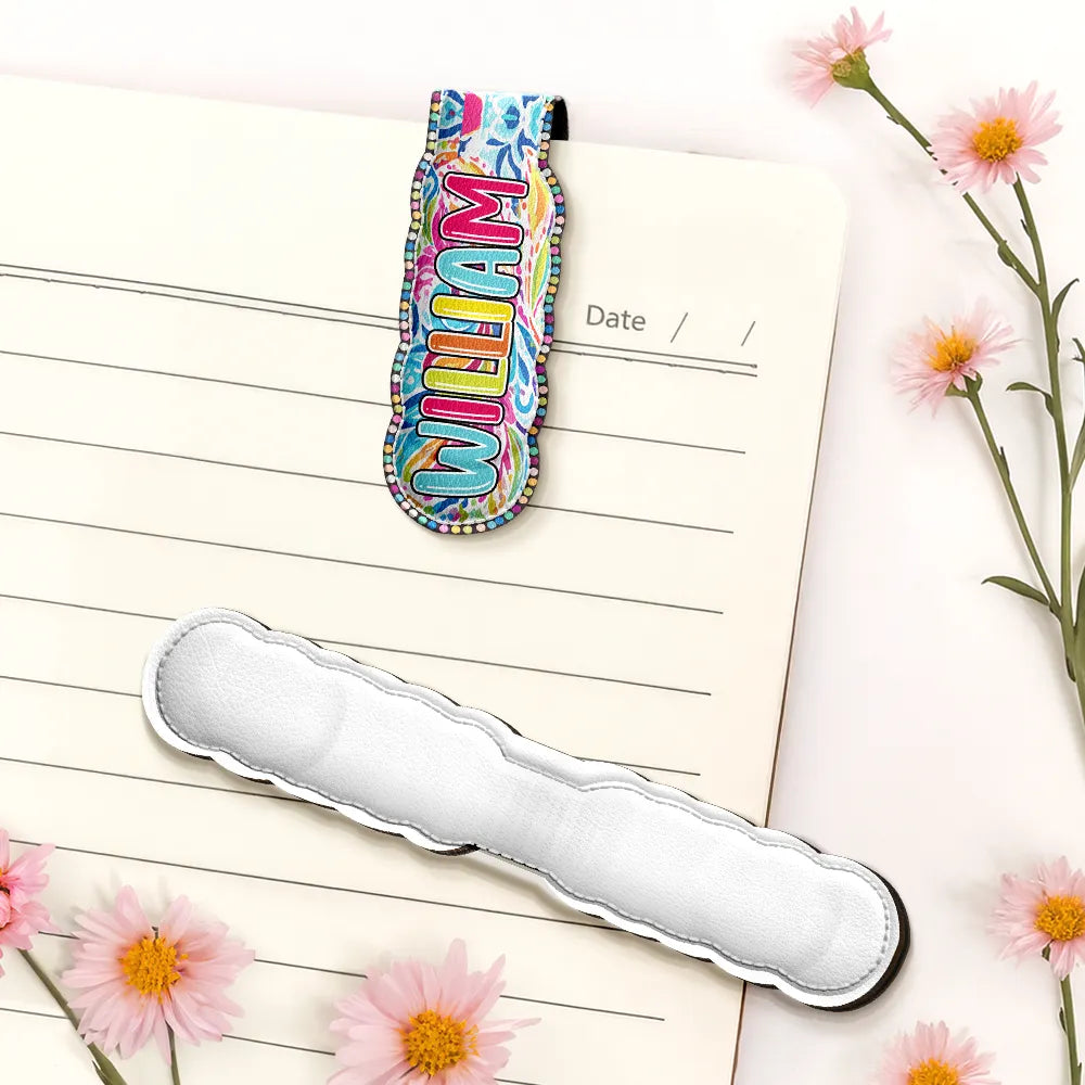 Reading,Gift For Yourself,Gift For Kids,Happy - Bright Paisley Name Every Chapter Knows Your Name - Personalized Custom Shaped Leather Magnetic Bookmark