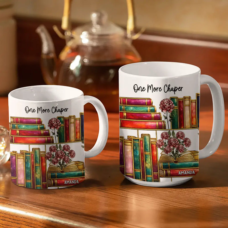 Reading,Gift For Yourself,Happy - Stained Glass Style Birth Month Flower A Girl Who Loves Books - Personalized White Edge-to-Edge Mug