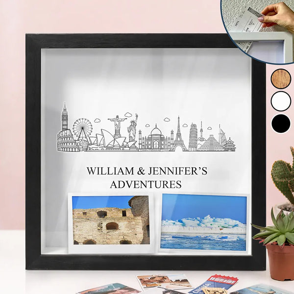 Travel,Gift For Yourself,Gift For Couples,Happy - Time To Travel Sketch Building Adventure - Personalized Ticket Memory Box