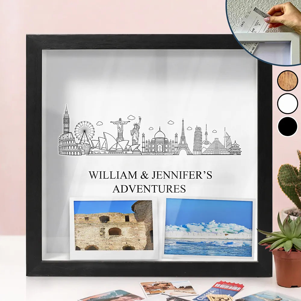 Travel,Gift For Yourself,Gift For Couples,Happy - Time To Travel Sketch Building Adventure - Personalized Ticket Memory Box