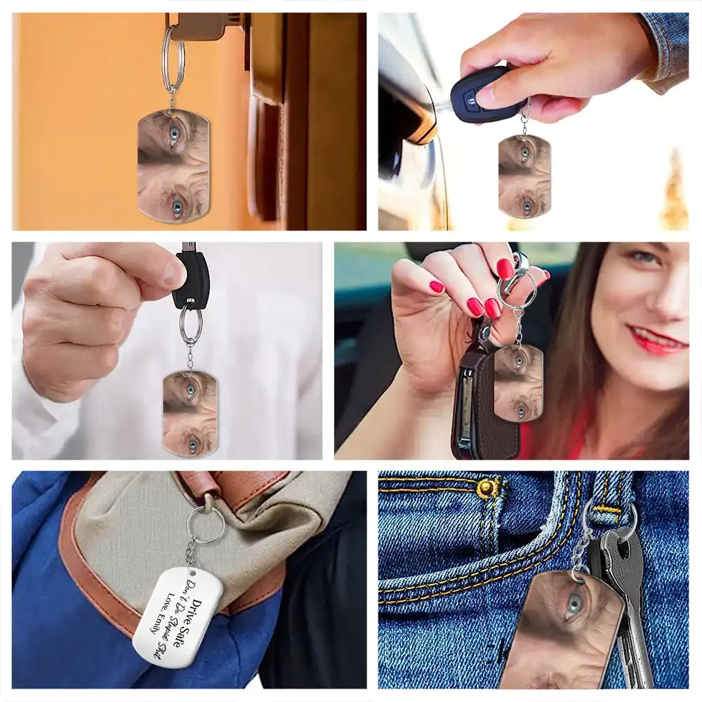 Gift For Couples, Gift For Husband, Gift For Boyfriend, Happy - Custom Photo I See You Drive Safe - Personalized Aluminum Keychain