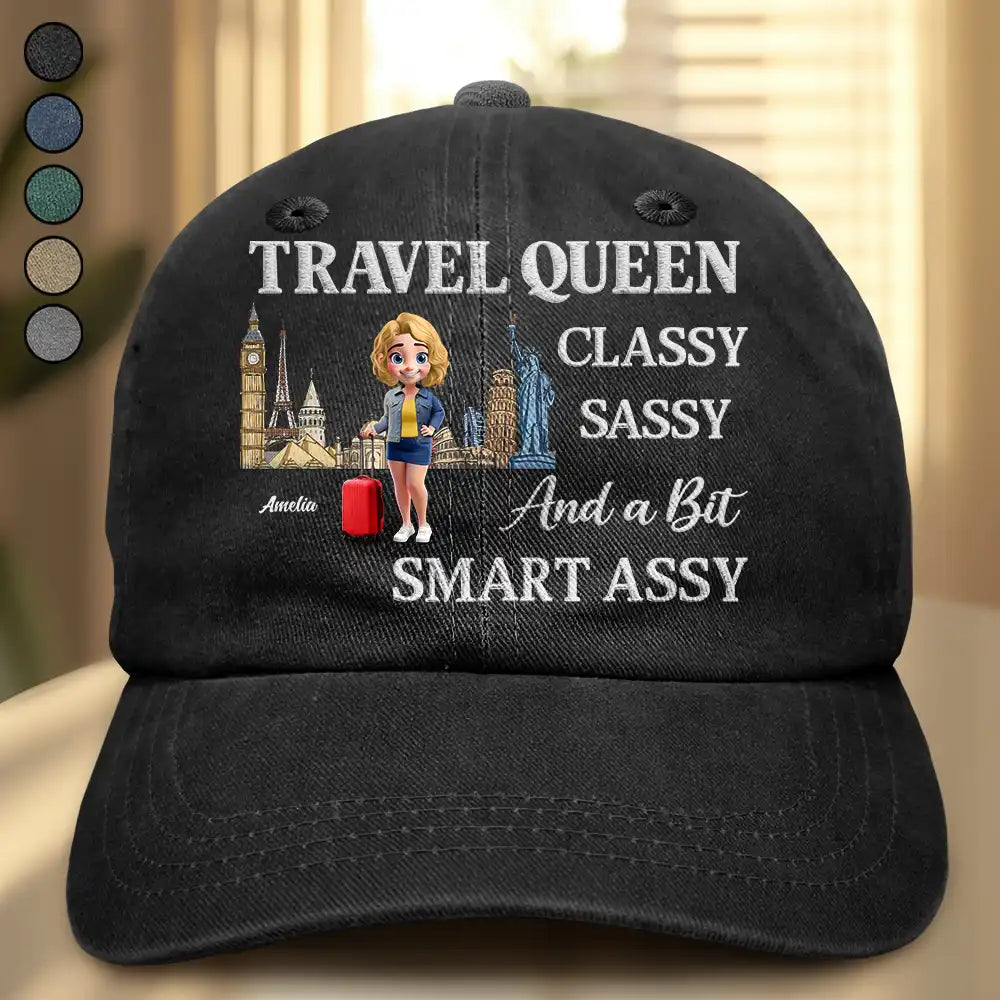 Travel Queen Classy Sassy - Personalized Vintage Washed Denim Cap