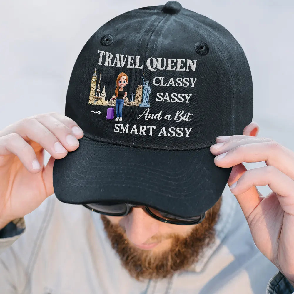 Travel,Gift For Yourself,Gift For Women,Funny - Cruise Queen Classy Sassy - Personalized Vintage Washed Denim Cap