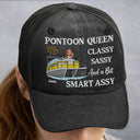 Pontoon,Gift For Yourself,Gift For Women,Funny - Pontoon Queen Classy Sassy - Personalized Vintage Washed Denim Cap