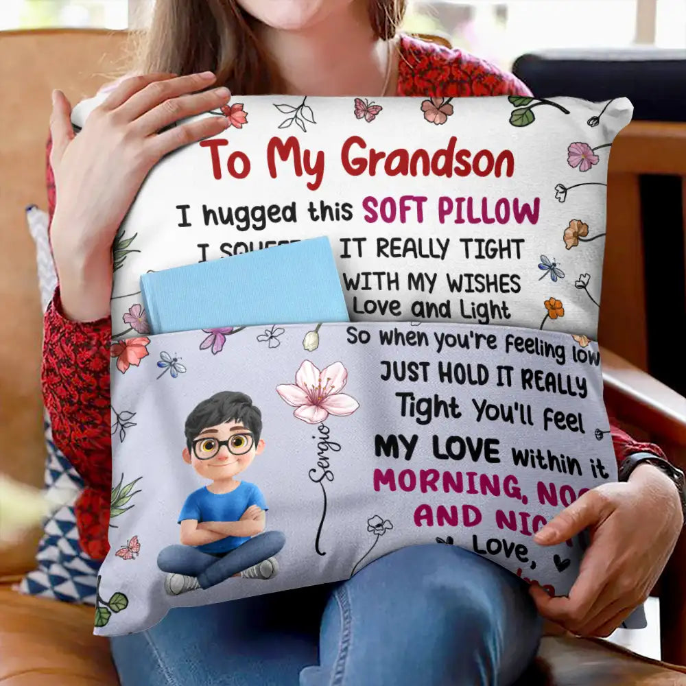 Gift For Grandma,Grandma,Grandkids,Gift For Daughter,Happy - Grandma Mother Hugged This Soft Pillow Birth Month Flower - Personalized Pocket Pillow