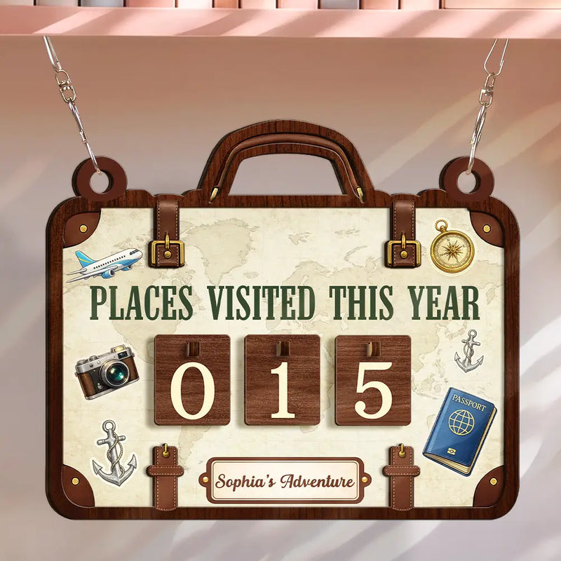 Gift For Yourself,Happy - Places Visited This Year - Personalized Hanging Tracker Sign