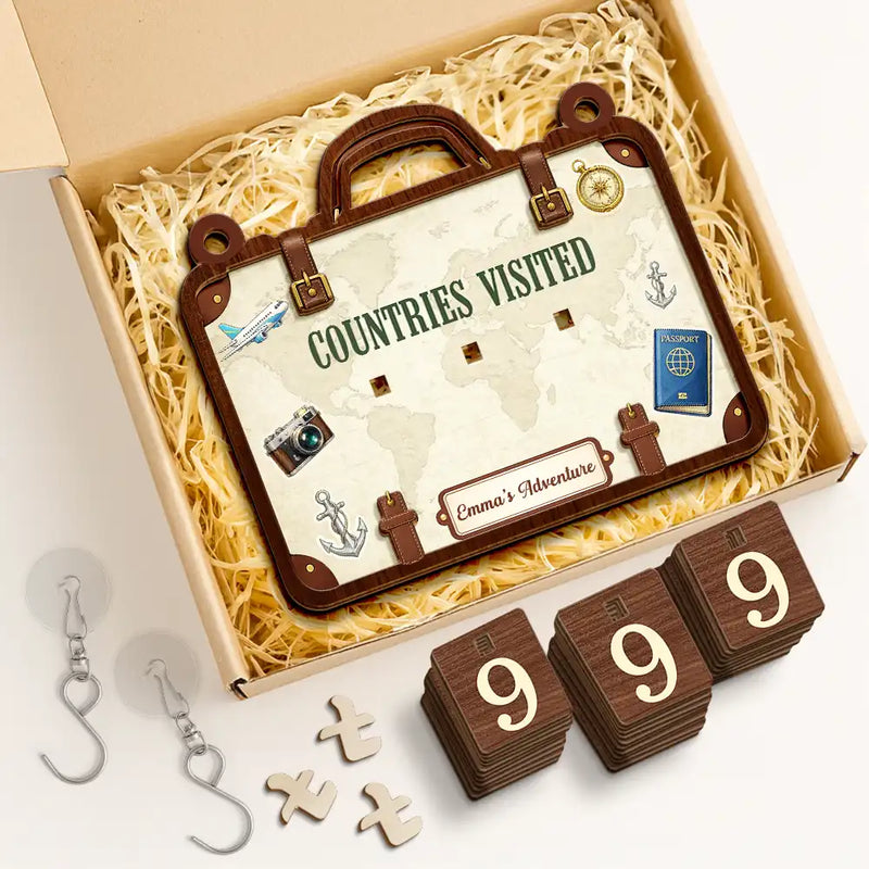 Gift For Yourself,Happy - Places Visited This Year - Personalized Hanging Tracker Sign