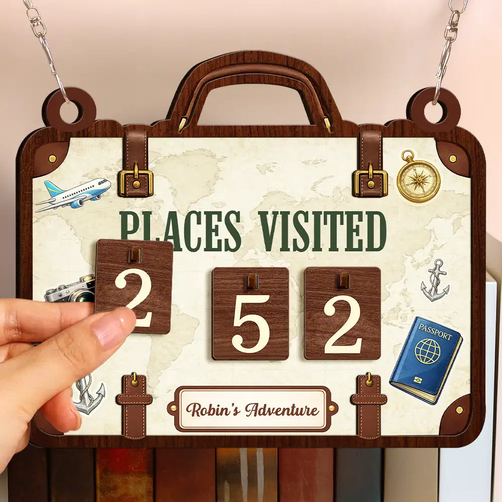 Gift For Yourself,Happy - Places Visited This Year - Personalized Hanging Tracker Sign