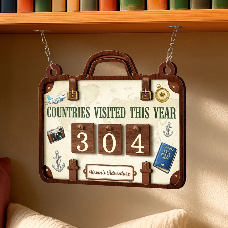 Gift For Yourself,Happy - Places Visited This Year - Personalized Hanging Tracker Sign