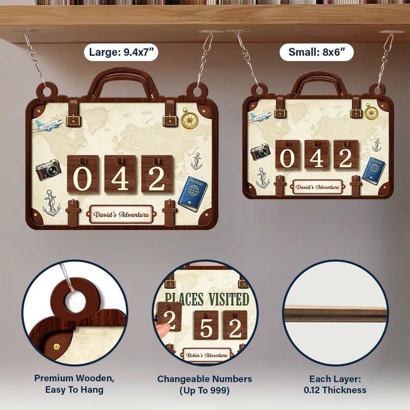 Gift For Yourself,Happy - Places Visited This Year - Personalized Hanging Tracker Sign