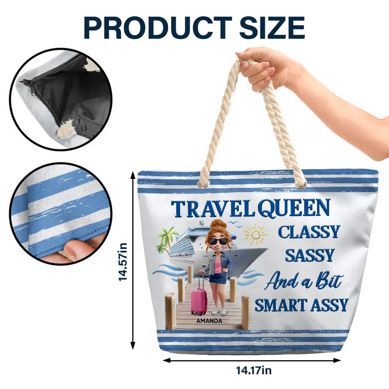 Gift For Yourself, Gift For Women, Cruising, Travel, Funny - Cruise Queen Classy Sassy - Personalized Beach Bag