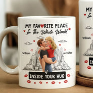 Gift For Couples,Gift For Husband,Gift For Wife,Gift For Boyfriend,Gift For Girlfriend,Happy - My Favorite Place Is Inside Your Hug - Personalized Mug