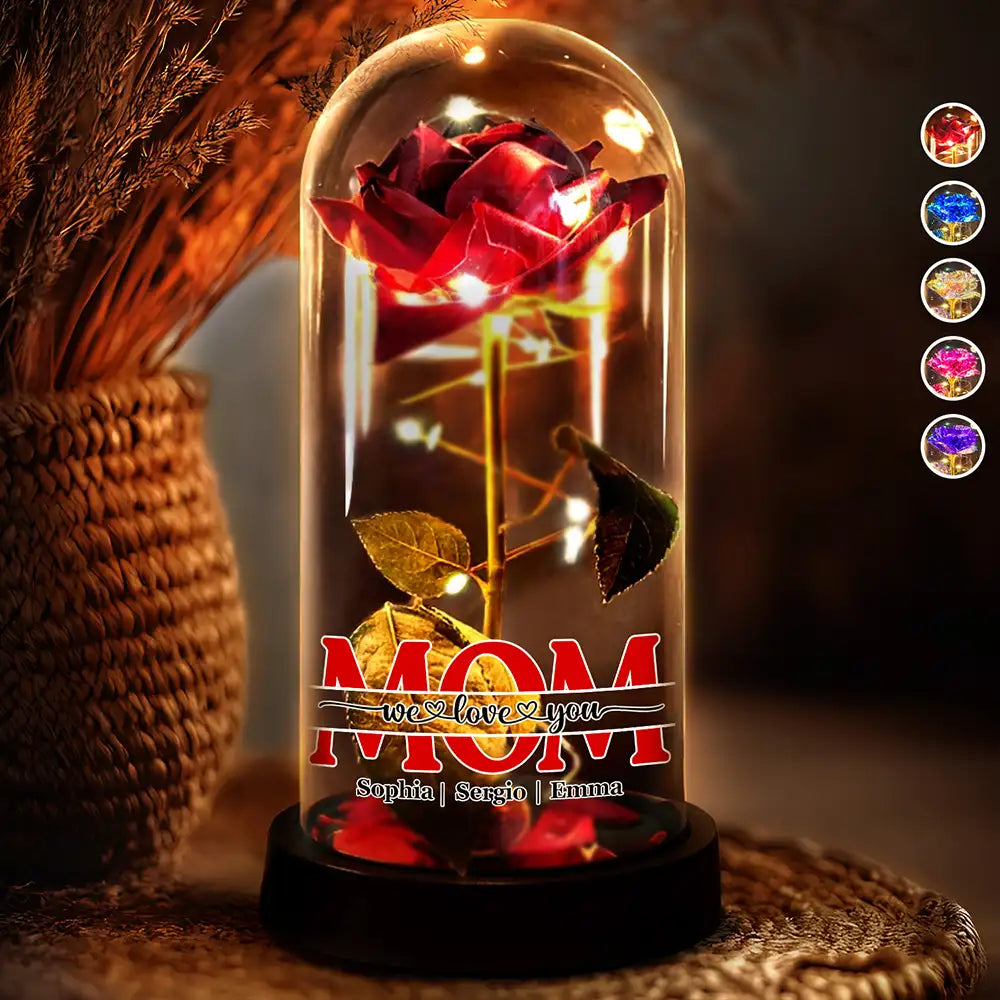 Gift For Mother, Gift For Grandma, Mom - Children, Happy - Mom We Love You - Personalized Everlasting Rose Dome Lamp