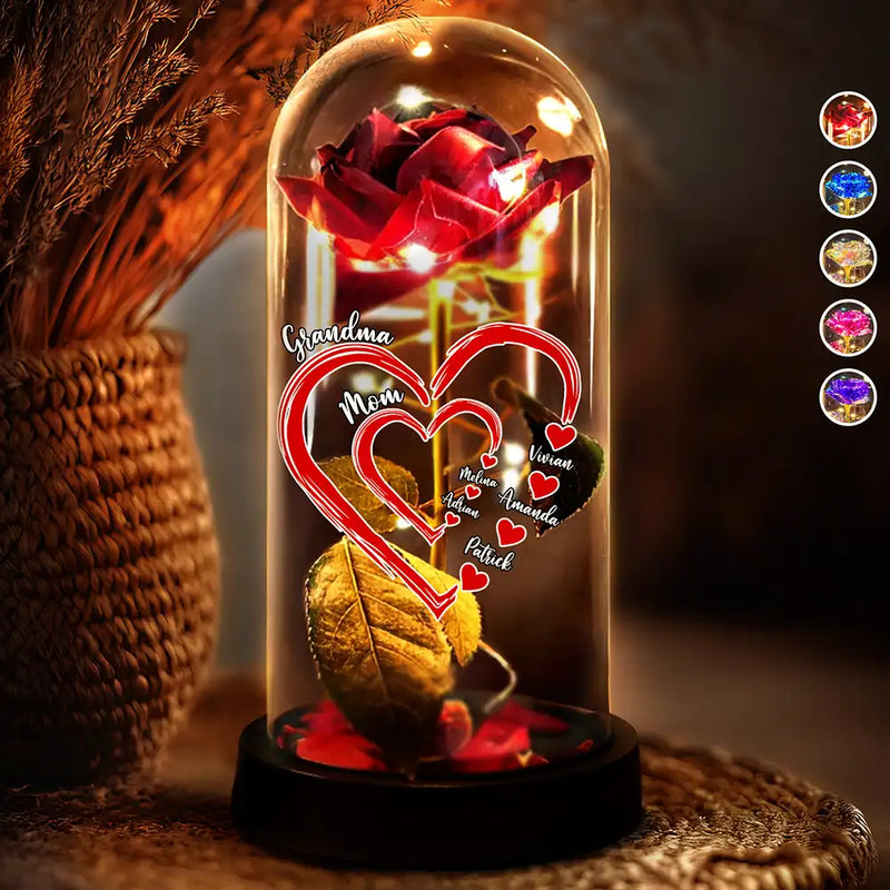 Gift For Grandma,Grandma,Grandkids,Gift For Mother,Happy - Mom Grandma Sweetheart - Personalized Everlasting Rose Dome Lamp