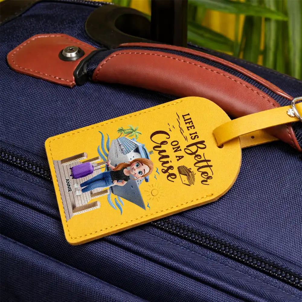 Travel,Cruising,Gift For Yourself,Funny - All My Cruise Crap - Personalized Leather Luggage Tag