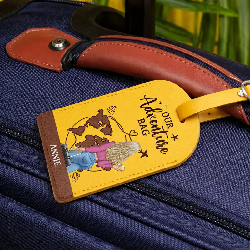 Travel,Gift For Couples,Gift For Husband,Gift For Wife,Gift For Boyfriend,Gift For Girlfriend,Happy - Our Adventure Bag - Personalized Combo 2 Leather Luggage Tags
