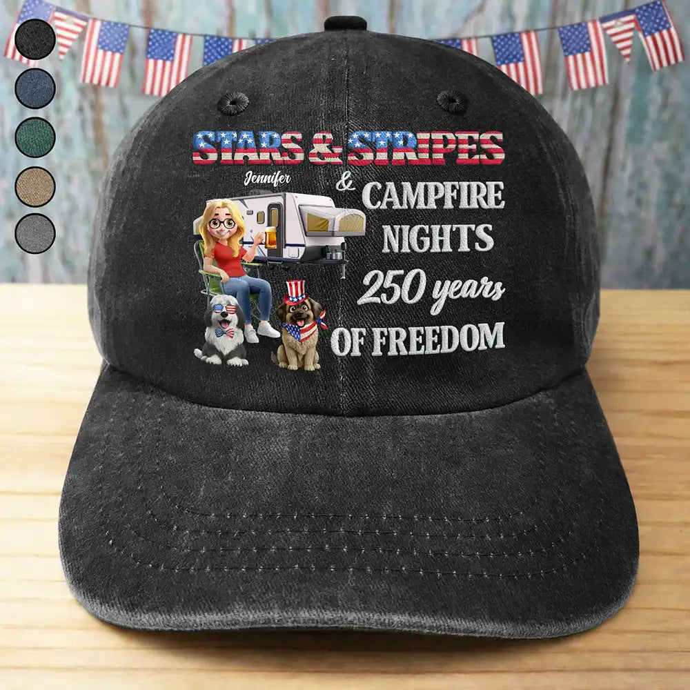 Stars & Stripes & Campfire Nights - Personalized Vintage Washed Denim Cap