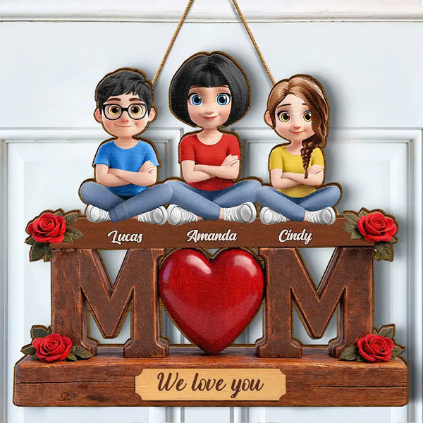 Gift For Mother,Mom - Children,Happy - Mother & Children We Love You - Personalized Custom Shaped Wood Sign
