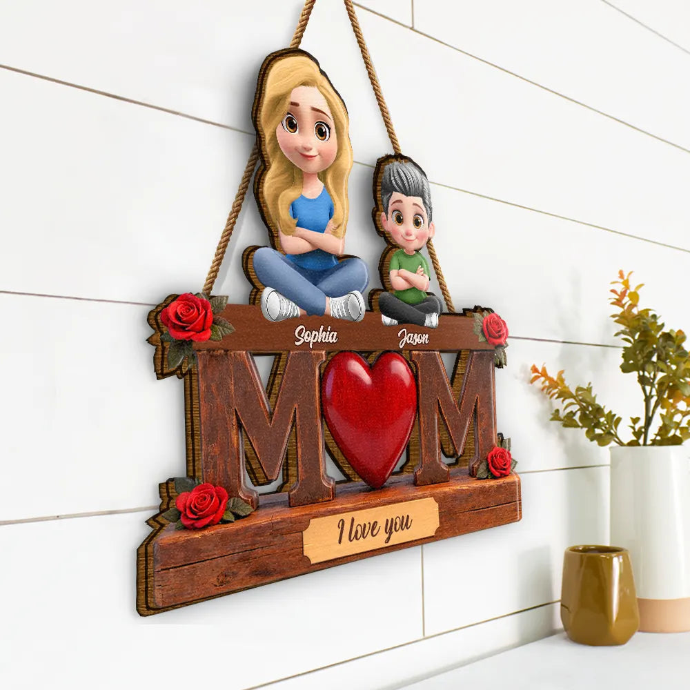 Gift For Mother,Mom - Children,Happy - Mother & Children We Love You - Personalized Custom Shaped Wood Sign