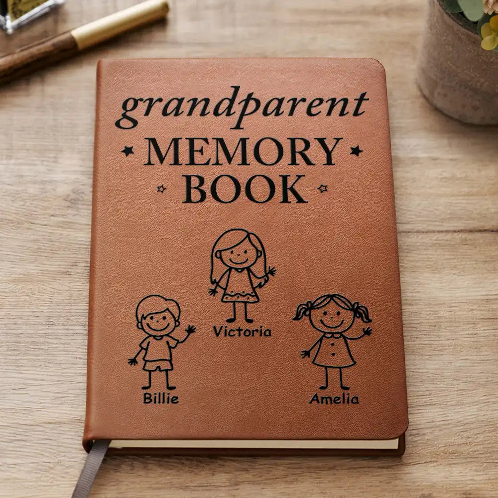 Gift For Grandma,Grandma - Grandkids,Gift For Grandparents,Happy - Grandparent Memory Book Grandkids Icon - Personalized Leather Journal
