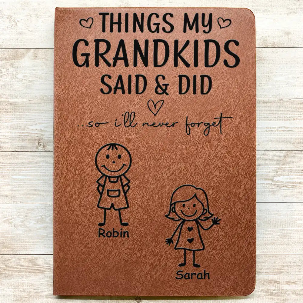 Gift For Grandma,Grandma - Grandkids,Gift For Grandparents,Happy - Grandparent Memory Book Grandkids Icon - Personalized Leather Journal