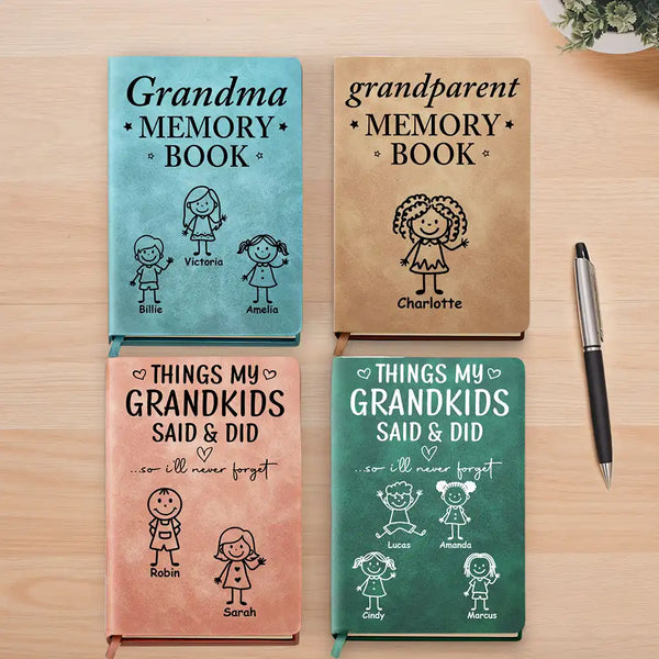 Grandparent Memory Book Grandkids Icon - Personalized Leather Journal