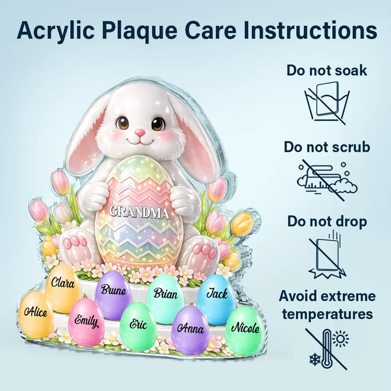 Gift For Grandma,Grandma - Grandkids,Gift For Mother,Easter,Happy - Bunny Grandma And Grandkids 3D Inflated Effect Printed - Personalized Custom Shaped Acrylic Plaque