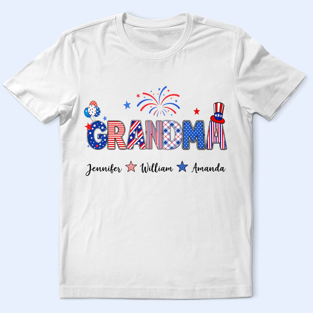 Stars & Stripes Mom Grandma Patriotic Title - Personalized T Shirt