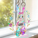 Happy,Gift For Wife,Gift For Mother,Gift For Grandma,Easter - Easter Bunny Egg Grandma Mom Glass Effect - Personalized Window Hanging Suncatcher Ornament