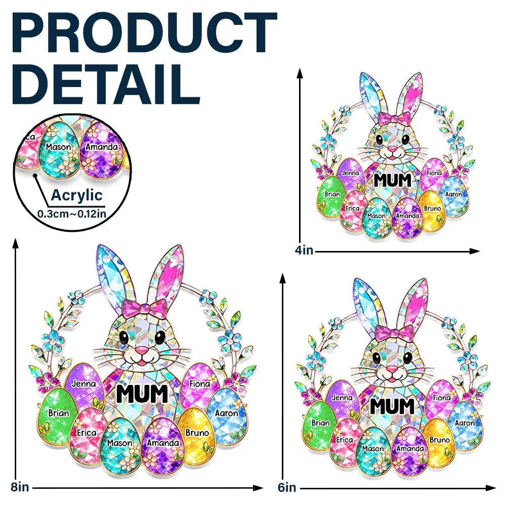 Happy,Gift For Wife,Gift For Mother,Gift For Grandma,Easter - Easter Bunny Egg Grandma Mom Glass Effect - Personalized Window Hanging Suncatcher Ornament