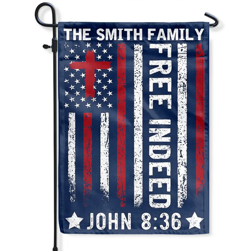 Independence Day,Christian - America Free Indeed Blessing Cross - Personalized Flag