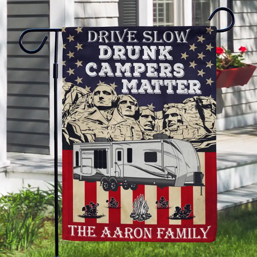Independence Day, Camping - Drunk Camper Matter American Stars And Stripes - Personalized Flag