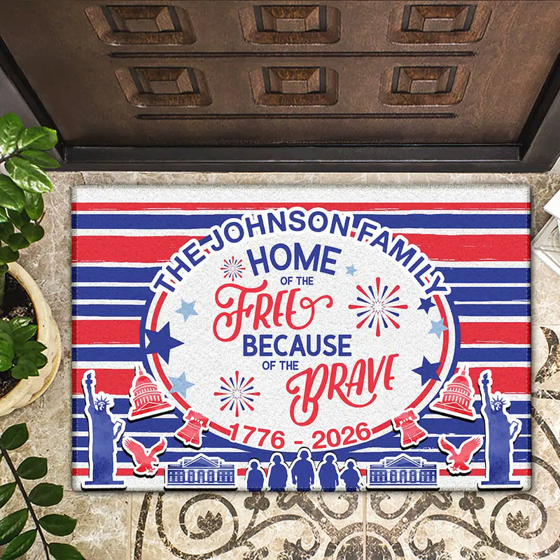 Gift For Couples,Gift For Husband,Gift For Wife,Gift For Boyfriend,Gift For Girlfriend,Parents,Gift For Yourself,Gift For Women,Gift For Men,Gift For Mother,Gift For Father,Gift For Daughter,Gift For Son,Family,Independence Day,America 250th,Happy - America 250 Home Of The Free - Personalized Doormat