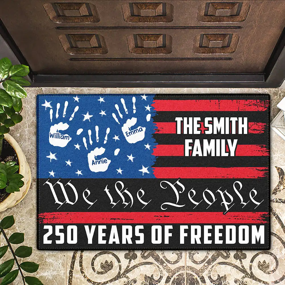 Gift For Couples,Gift For Husband,Gift For Wife,Parents,Gift For Yourself,Gift For Women,Gift For Men,Gift For Mother,Gift For Father,Gift For Daughter,Gift For Son,Family,Independence Day,America 250th,Happy,Pet Lovers,Dog Lovers,Cat Lovers - America 250 We The People Handprints - Personalized Doormat