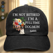 Pet Lovers,Pet Mom,Happy - Retired Full Time Dog Cat Mom 3D Embroidery Effect - Personalized Vintage Washed Denim Cap