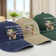 Pet Lovers,Pet Mom,Happy - Retired Full Time Dog Cat Mom 3D Embroidery Effect - Personalized Vintage Washed Denim Cap