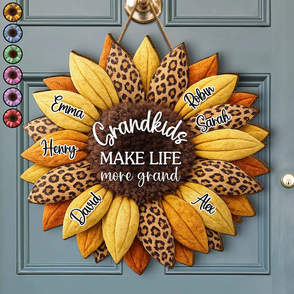 Gift For Grandma,Grandma - Grandkids,Gift For Mother,Gift For Women,Happy,Top Market - 3D Plush Effect Sunflower Grandkids Make Life Grand - Personalized Custom Shaped Wood Sign