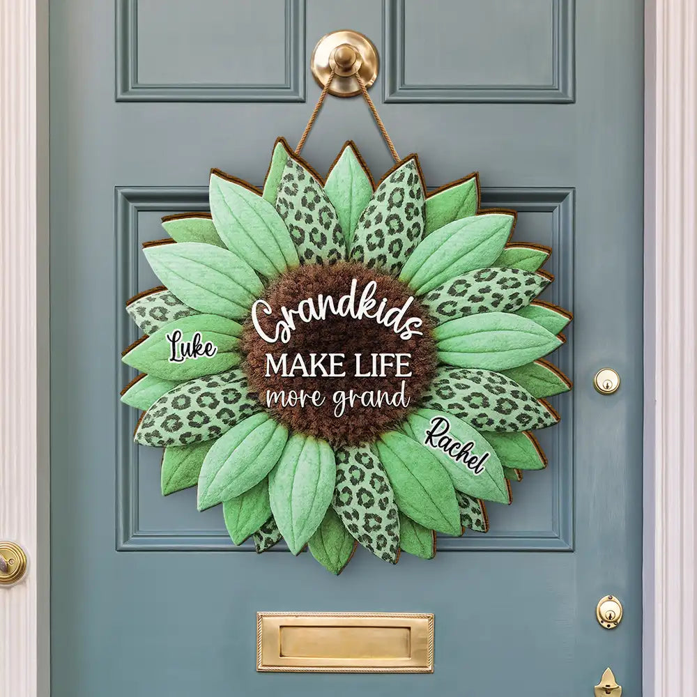 Gift For Grandma,Grandma - Grandkids,Gift For Mother,Gift For Women,Happy,Top Market - 3D Plush Effect Sunflower Grandkids Make Life Grand - Personalized Custom Shaped Wood Sign
