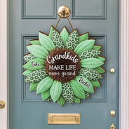 Gift For Grandma,Grandma - Grandkids,Gift For Mother,Gift For Women,Happy,Top Market - 3D Plush Effect Sunflower Grandkids Make Life Grand - Personalized Custom Shaped Wood Sign