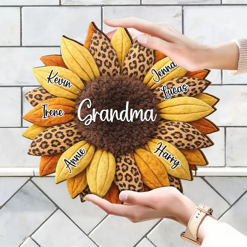 Gift For Grandma,Grandma - Grandkids,Gift For Mother,Gift For Women,Happy,Top Market - 3D Plush Effect Sunflower Grandkids Make Life Grand - Personalized Custom Shaped Wood Sign