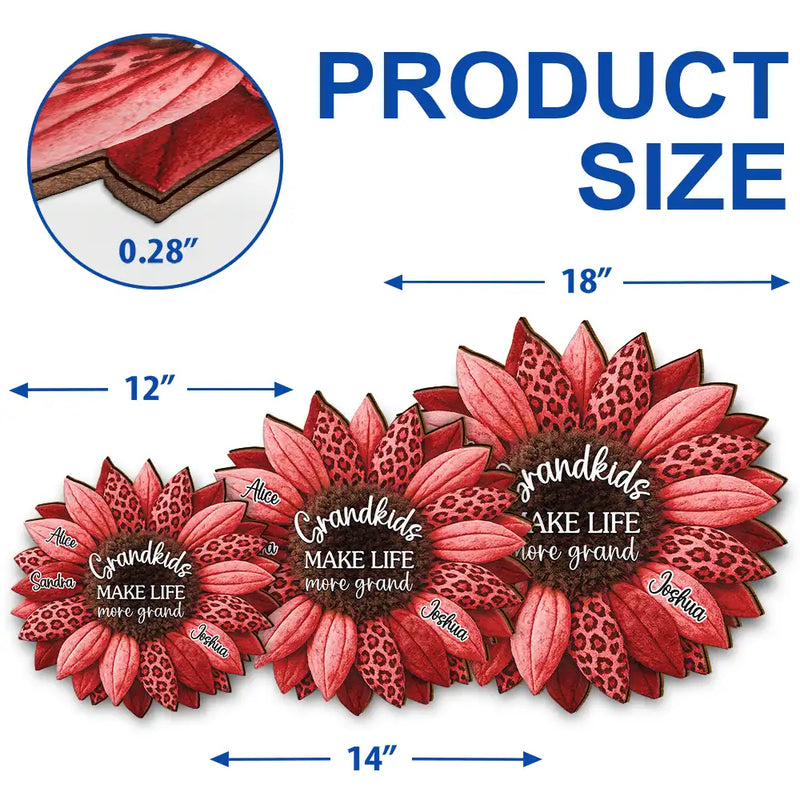 3D Plush Effect Sunflower Grandkids Make Life Grand - Personalized Custom Shaped Wood Sign