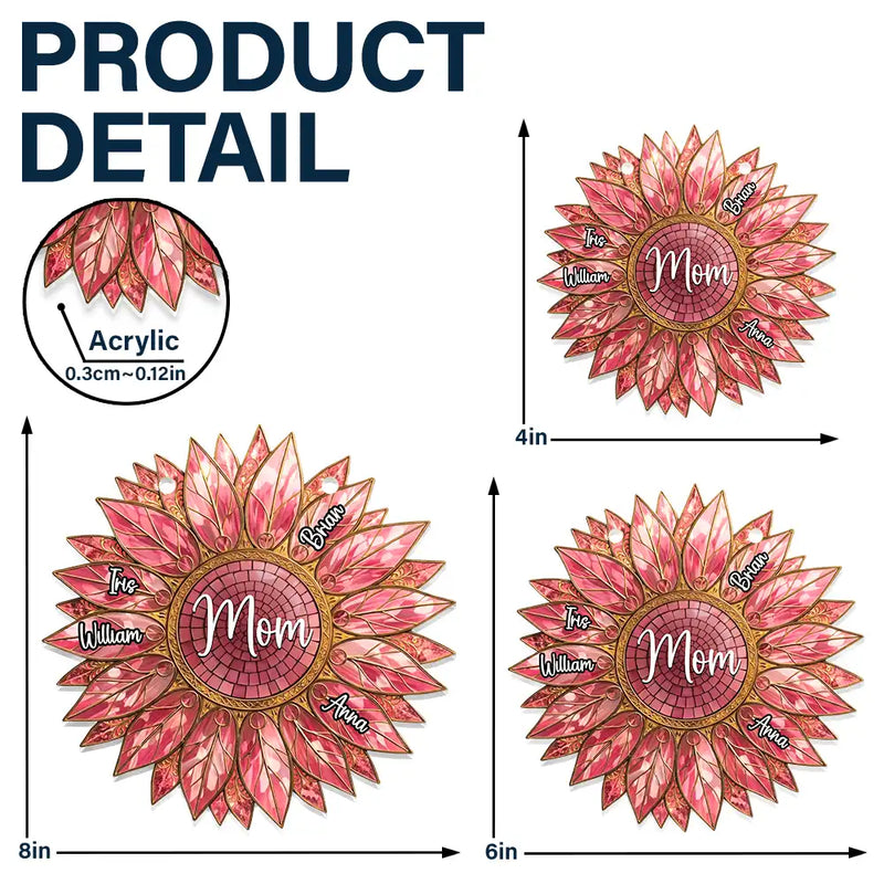 Gift For Grandma,Grandma - Grandkids,Gift For Mother,Gift For Women,Happy,Top Market - Stained Glass Effect Sunflower Grandkids Make Life Grand - Personalized Window Hanging Suncatcher Ornament