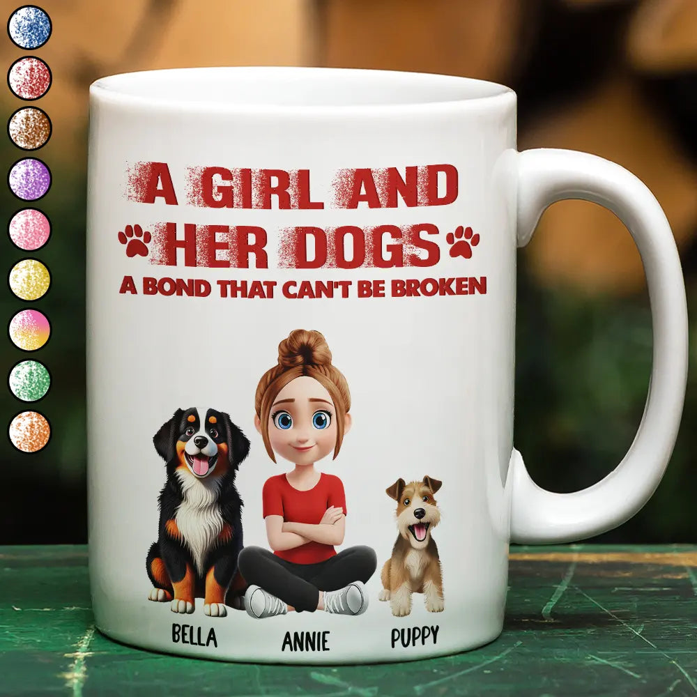 Distressed Text Effect A Girl And Her Dogs Cat - Personalized White Edge-to-Edge Mug