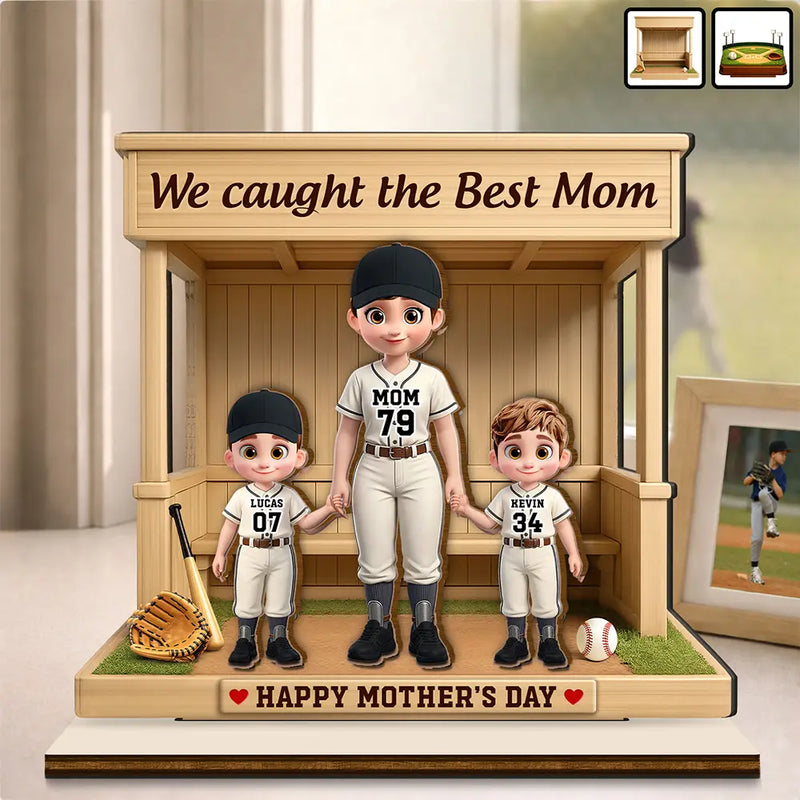 Sport Mom,Gift For Mother,Baseball,Happy,Top Market - We Caught The Best Mom Baseball Standing Mom - Personalized Custom Shaped Wooden Plaque
