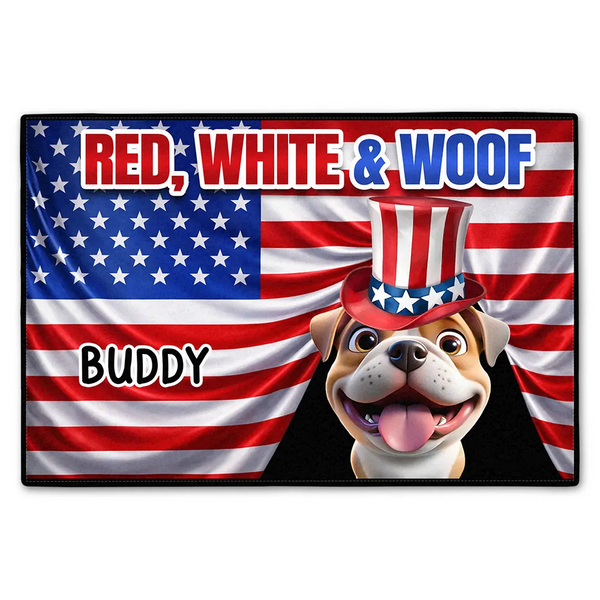 Red White Woof Funny Dogs - Personalized Doormat