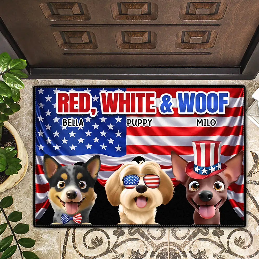 Red White Woof 250 Years Of Freedom - Personalized Doormat